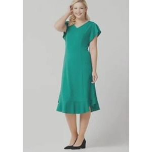 Isaac Mizrahi Live! Petite Knit Midi Dress with Ruffle Curved Hem S A351121 New